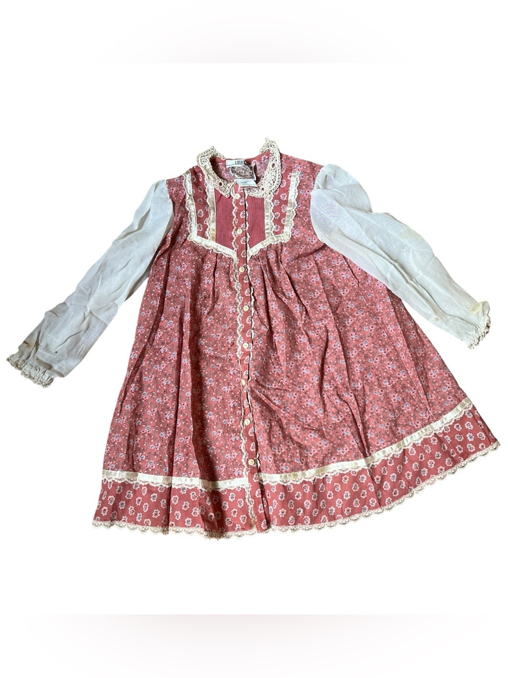 Vintage 80’s Gunne Sax Jeunes Filles Pink Floral Prairie Dress  Girls Size 5